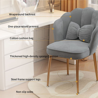 Makeup Vanity Chair,Petal Vanity Chair Leisure Accent Chair with Golden Metal Legs, Vanity Chair for Bedroom Dresser(Grey Gold Chair)