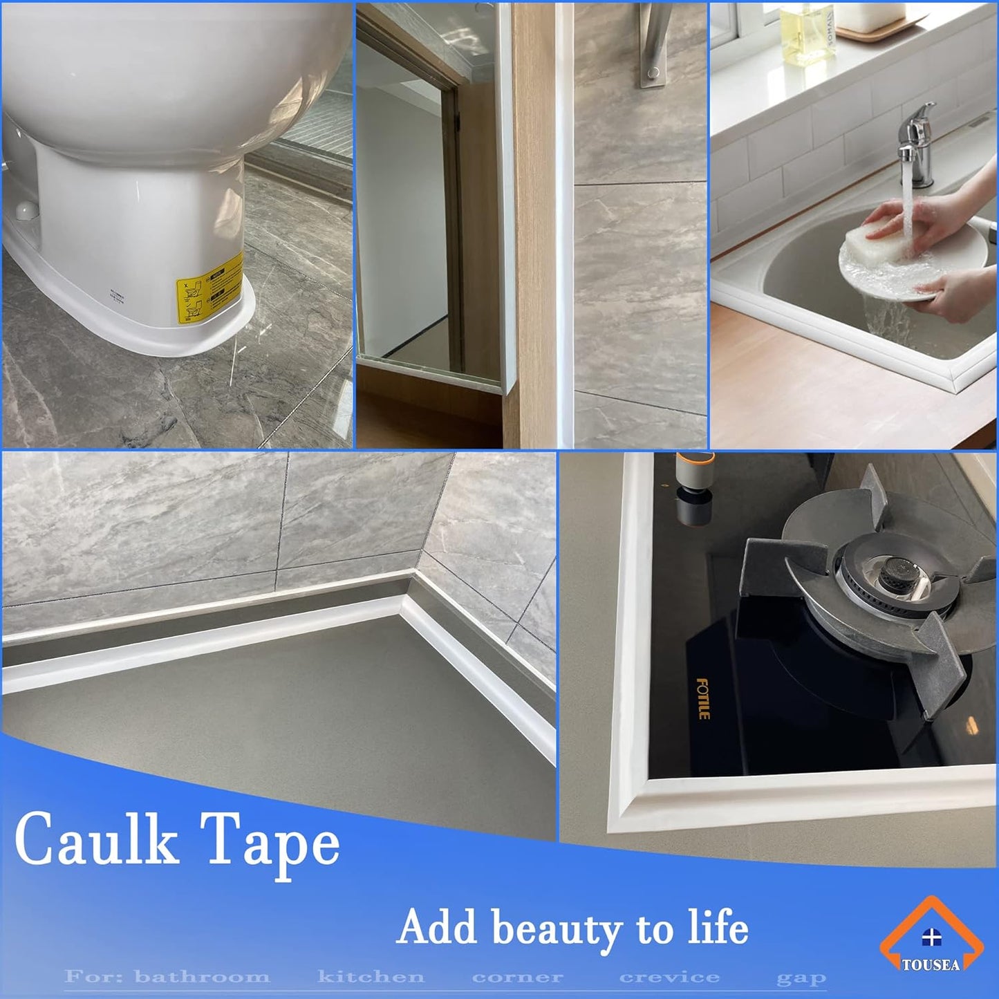 Waterproof Sealing Caulk Tape, Self Adhesive Sealant Strip for Bathroom, Toilet, Kitchen Countertop, Toilet, White