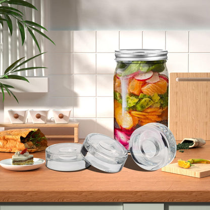 Eleganttime Fermentation Glass Weights with Easy Grip Grooved Handles Heavy Fermenting Lids Kit For Wide Mouth Mason Jar (Glass Weight-2Pcs)