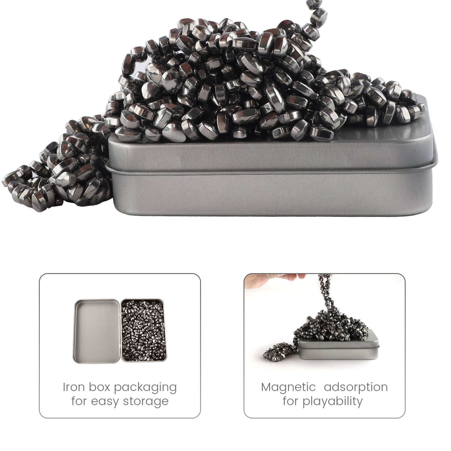 Magnetic Balls Putty Puzzle Anxiety-Stress Relief Toy Desk Fidget Toys Magnetic Stones 500P Silver
