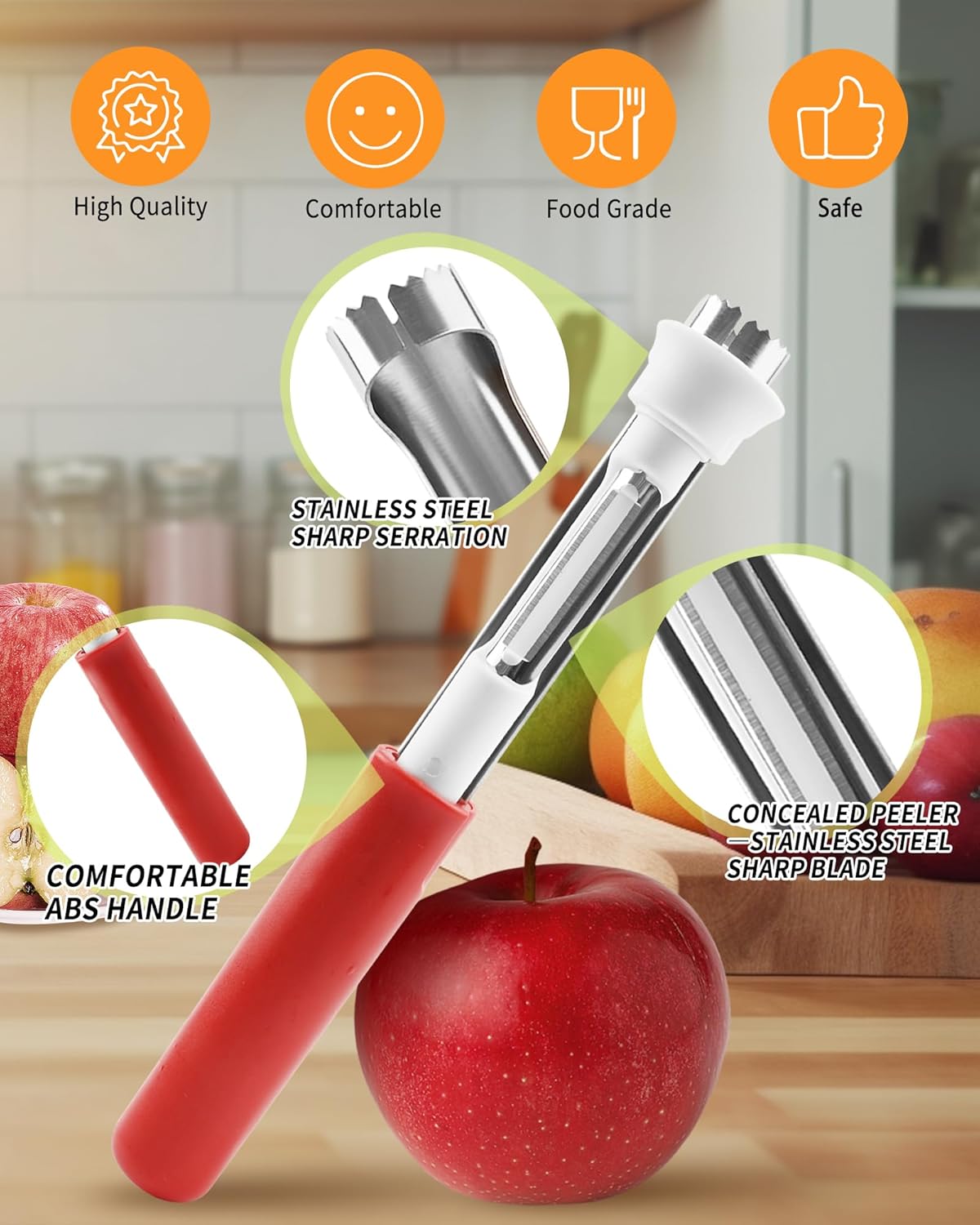 2 in 1 Apple Corer and Peeler Tool, Fruit Vegetable Corer and Peeler Tool Stainless Steel Apple Peeler Apple Corer Remover Tool Multifunction Corer Tool for Vegetable Fruit Kitchen Gadget