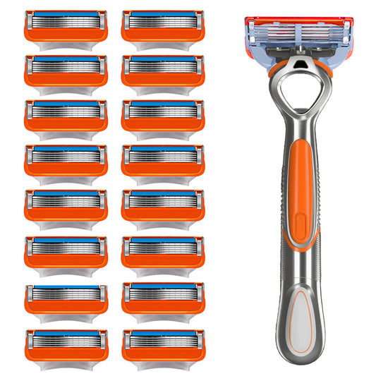 Shaving brush, 16-piece razor blade replacement kit - Orange