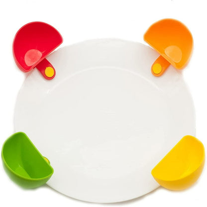 Dip Clip for Bowls Plates 4PCS Plastic Dip Clip Bowl Plate Holder Chip and Dip Serving Set Sauce Holder for Spice Tomato Sauce Salt Veggie Vinegar Ketchup Chips (4 Colors)
