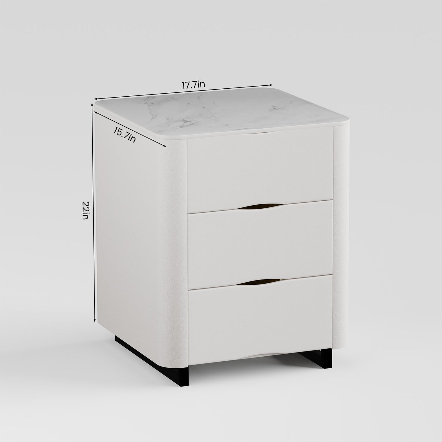 The nightstand has three drawers