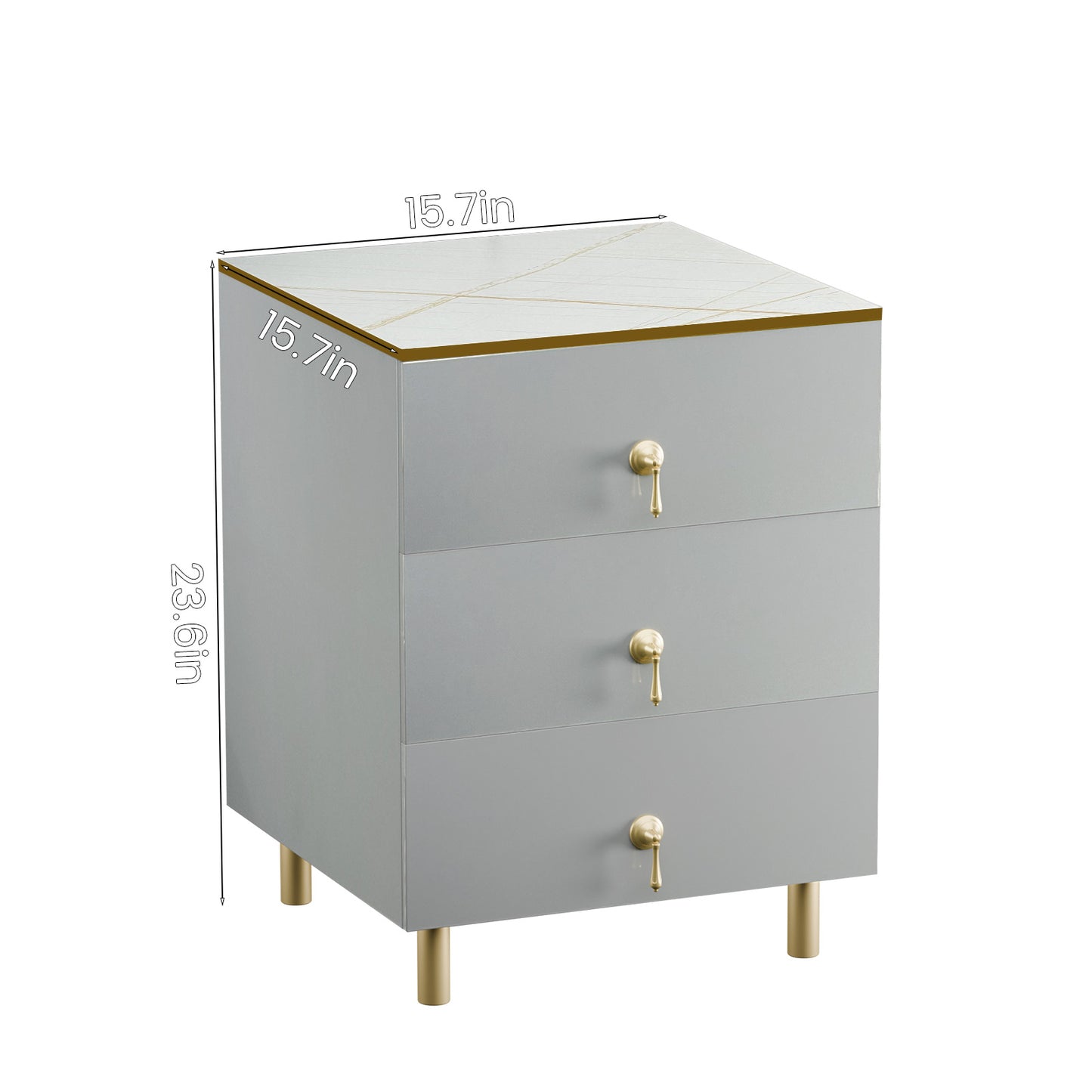 Nightstand with three drawers(Gray）