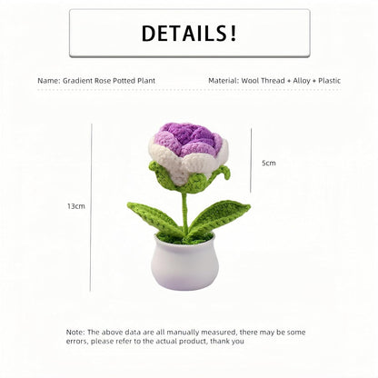Crochet Rose Potted, 2pcs Mini Artificial Plants Rose Flowers Potted Plants Handmade Knitting Flower for Family and Friends, Crochet Flowers for Home Car Decor (Gradient Purple)