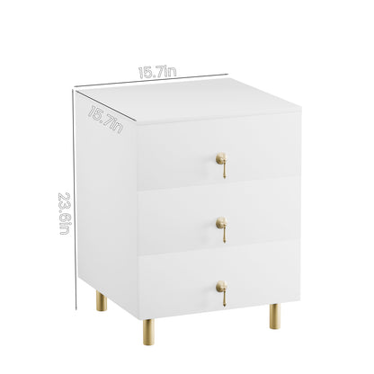 Nightstand with three drawers(White）