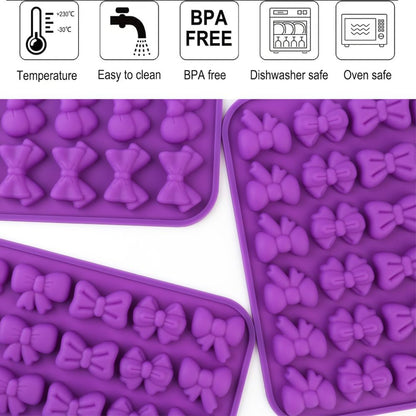 2PCS Candy Chocolate Mold Silicone Mold For Making Candy, Chocolate, Cake Decoration, Pudding, Cookies, Ice Cube (Bow mold)
