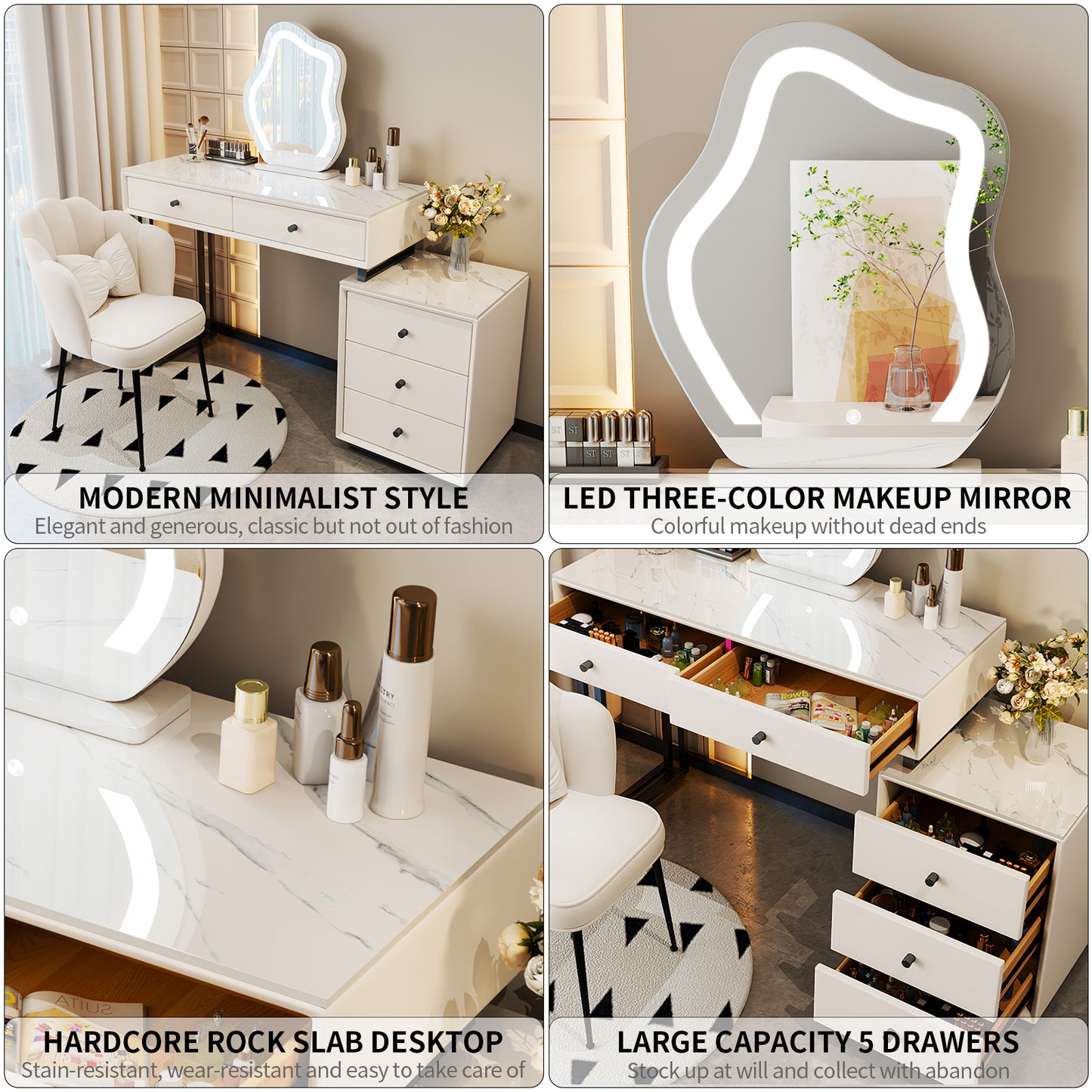 Modern Classic Makeup Vanity Set for Girls Women (White)