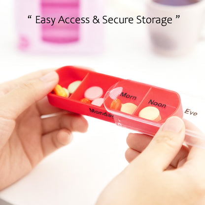 Weekly Pill Organizer, 7 Stackable Compartments Four Times-a-Day - Morning, Noon, Evening, and Bedtime