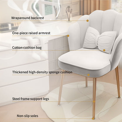 Petal Vanity Chair for Makeup Room - Vanity Chair with Metal Legs, Makeup Chair for Bedroom (White)