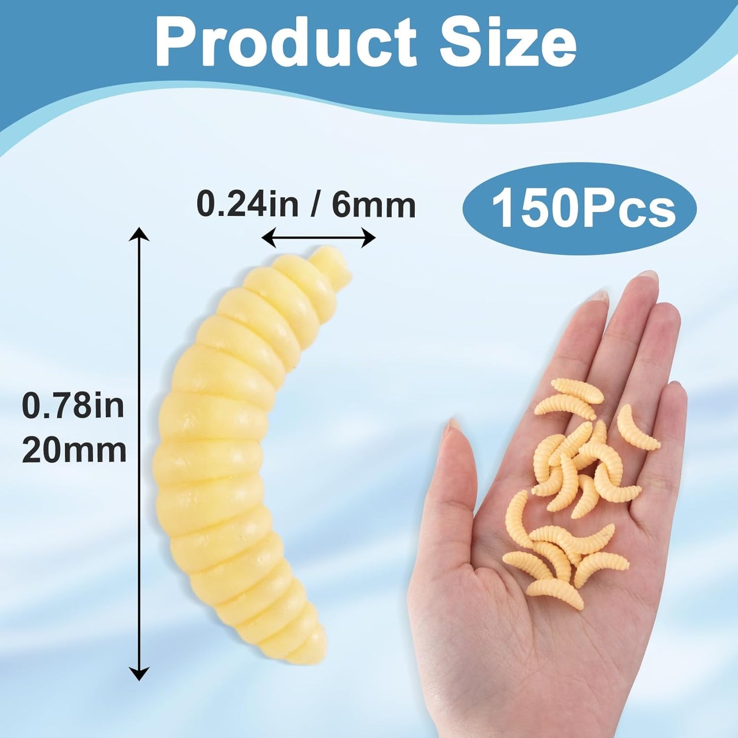 50PCS Fake Worms for Fishing, 20MM Fake Maggots, Fishing Soft Plastic Lures, Micro Lures for Freshwater Ice Lure Fishing Bass, Halloween Decoration