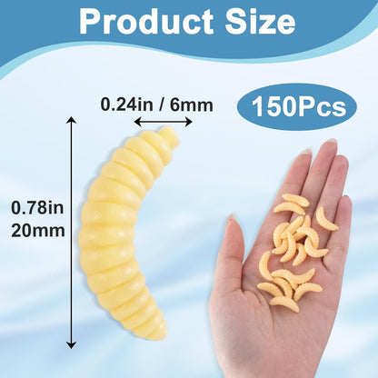 50PCS Fake Worms for Fishing, 20MM Fake Maggots, Fishing Soft Plastic Lures, Micro Lures for Freshwater Ice Lure Fishing Bass, Halloween Decoration