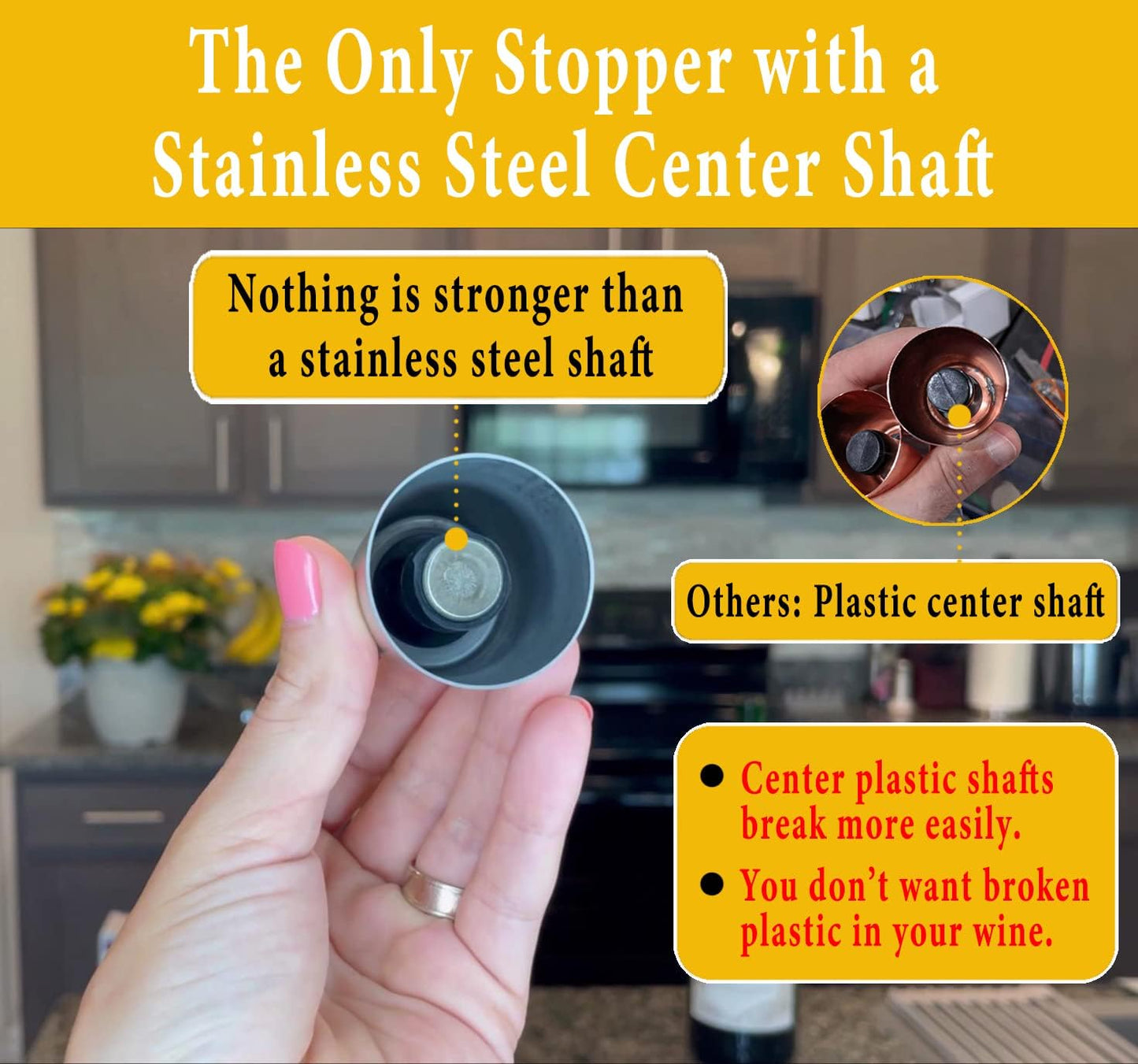 Wine Stoppers Set of 3 - Stainless Steel Wine Bottle Stopper with Silicone Seal, Reusable Beverage Preserver, Freshness Keeper, Premium Bottle Sealers, Ideal Wine Saver Accessory Gift Set