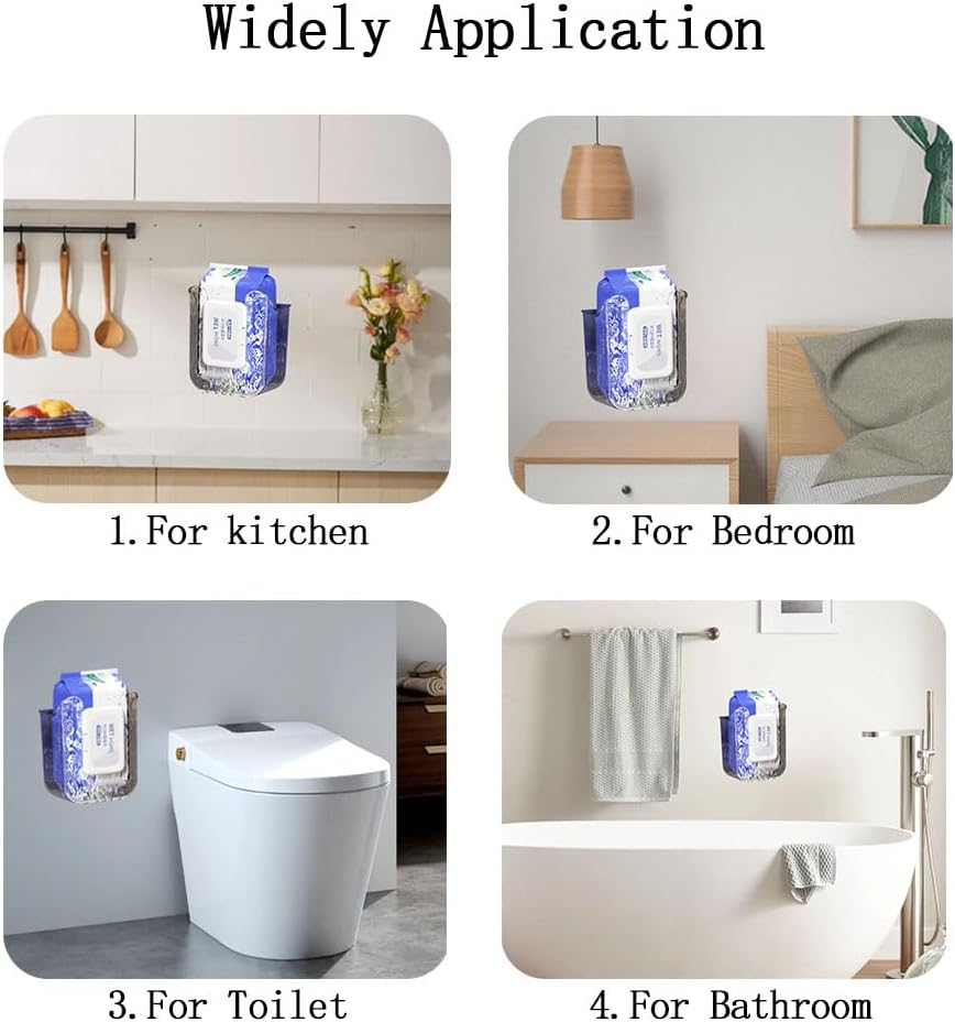 2pcs Wall-Mount Wipe Holder Tissue Storage Box for Kitchen and Bathroom Pet Material No Damage to Walls Easy to Install Smooth