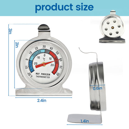Refrigerator Thermometer, -30~30°C/-20~80°F, Classic Fridge Analog Thermometer Large Dial with Red Indicator Thermometer for Freezer Refrigerator Cooler