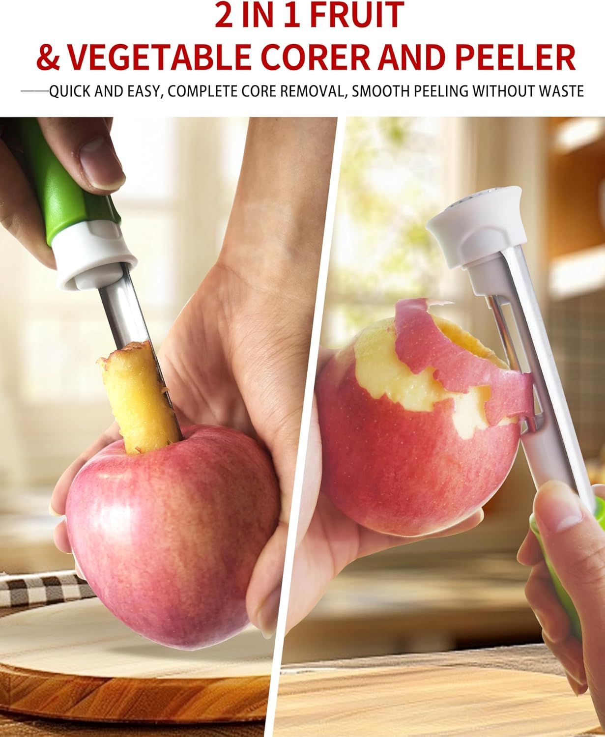 2 in 1 Apple Corer and Peeler Tool, Fruit Vegetable Corer and Peeler Tool Stainless Steel Apple Peeler Apple Corer Remover Tool Multifunction Corer Tool for Vegetable Fruit Kitchen Gadget