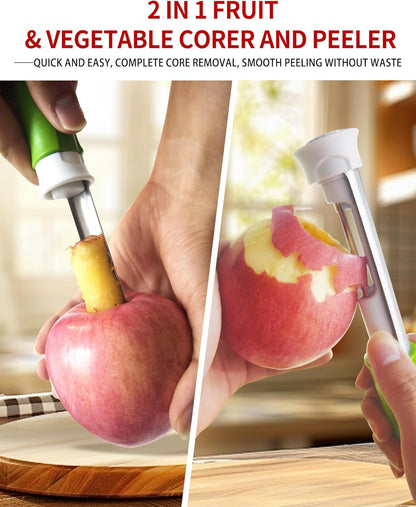 2 in 1 Apple Corer and Peeler Tool, Fruit Vegetable Corer and Peeler Tool Stainless Steel Apple Peeler Apple Corer Remover Tool Multifunction Corer Tool for Vegetable Fruit Kitchen Gadget