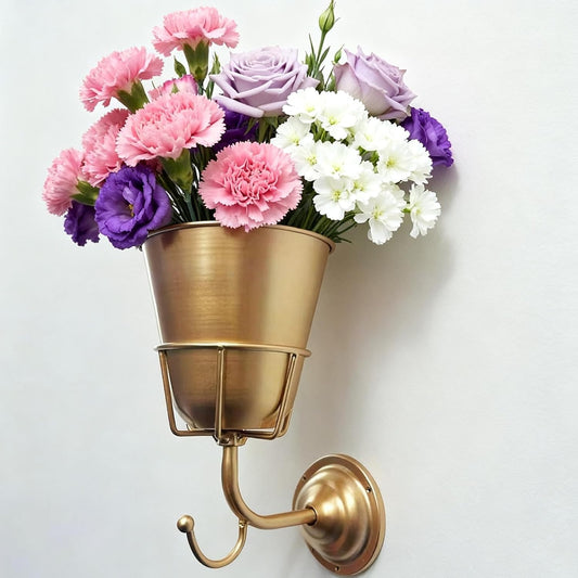 Handcrafted Opal Wall Vessel,Vintage Brass Container Vase, Versatile Hanging Organizer,Wall Vessel Vases for Flowers,Bedroom Room Living Room for Kitchen Bathroom Organize Decoration (Gold)
