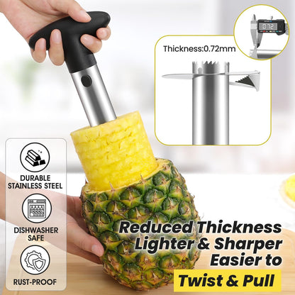 Premium Pineapple Corer and Slicer Tool - Sharp Pineapple Cutter with Serrated Tips - Easy to Use and Clean - Stainless Steel Core Remover for Pineapple - Core Fruits with Ease(Black)