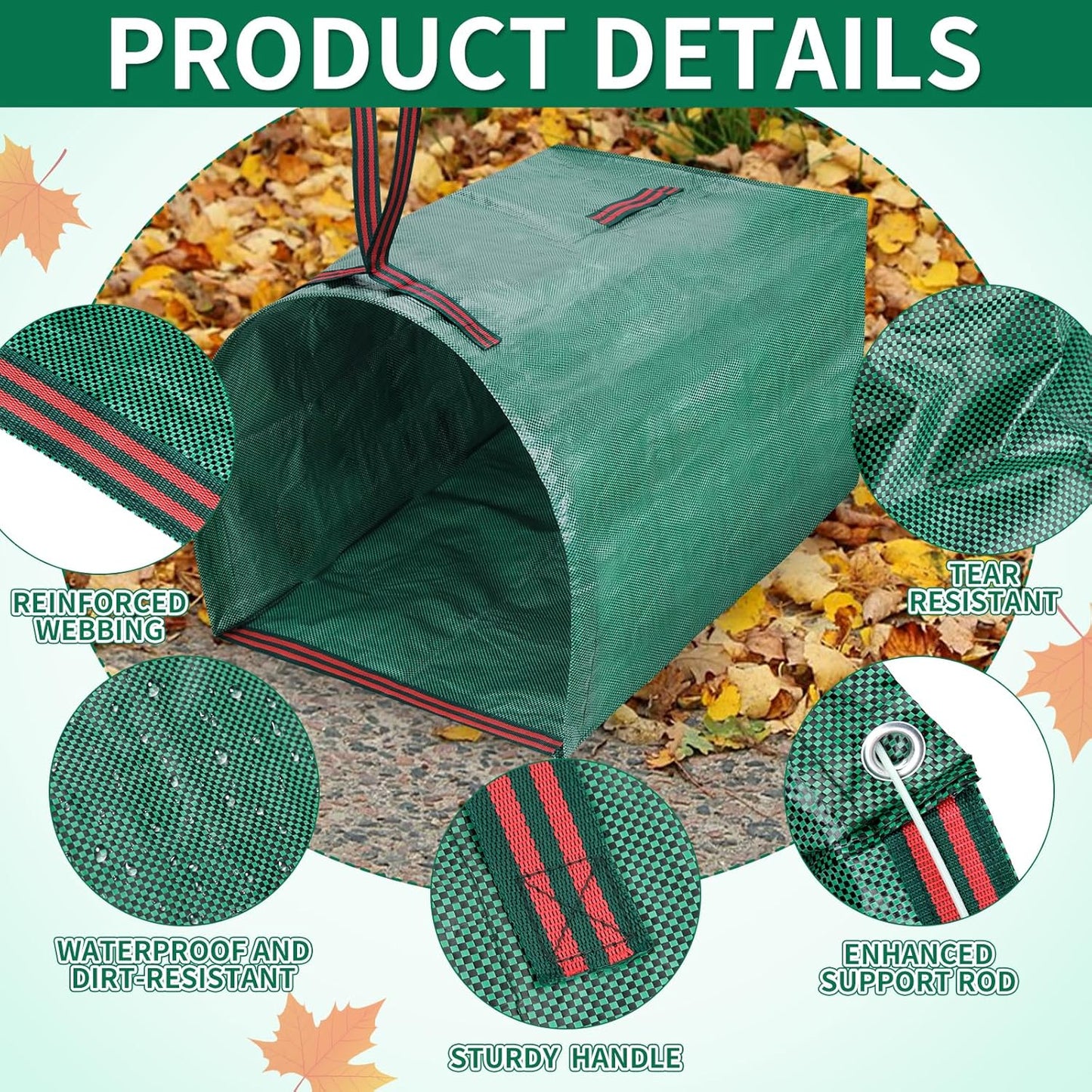 Leaf Collector Large Yard Dustpan - 53 Gallon Leaf Bags Leaves Collector Reusable Yard Waste Bags for Lawn Care, Camping & Recycling