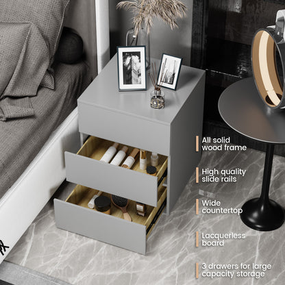 Press Type Nightstand with three drawers(Gray)