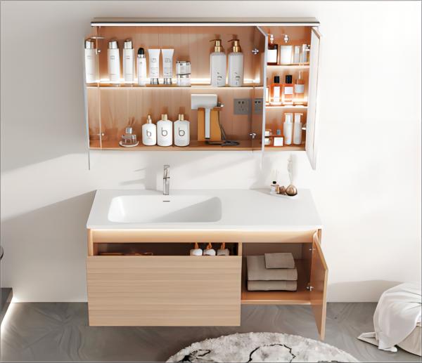 Simple Rock Panel Bathroom Cabinet Combination,Bathroom Wash Basin Seamless Ceramic Basin