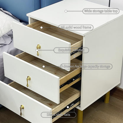 Nightstand with three drawers(White）