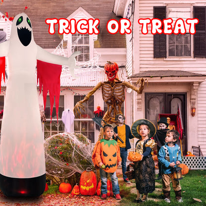 Halloween Inflatables Ghost Outdoor Decorations, Blow up Yard Decor, Spooky Horror Evil with Blinking Red Eyes Built-in LED Flame Lights for Home Holiday Party Balcony Garden Patio Lawn Outside