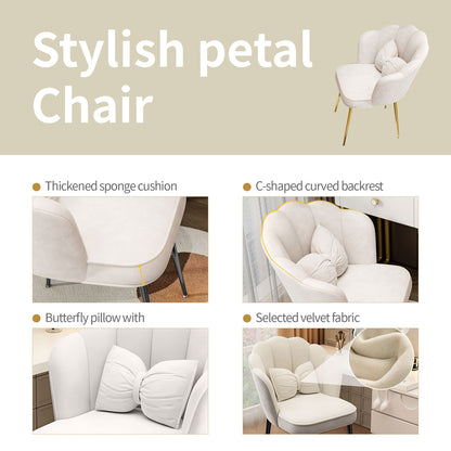 Petal Vanity Chair Leisure Accent Chair with Golden Metal Legs(White and Black Chair)