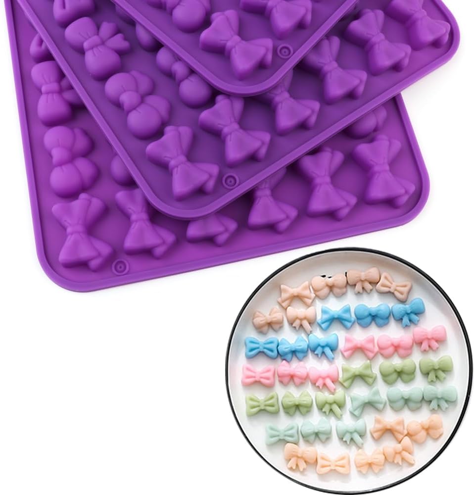 2PCS Candy Chocolate Mold Silicone Mold For Making Candy, Chocolate, Cake Decoration, Pudding, Cookies, Ice Cube (Bow mold)