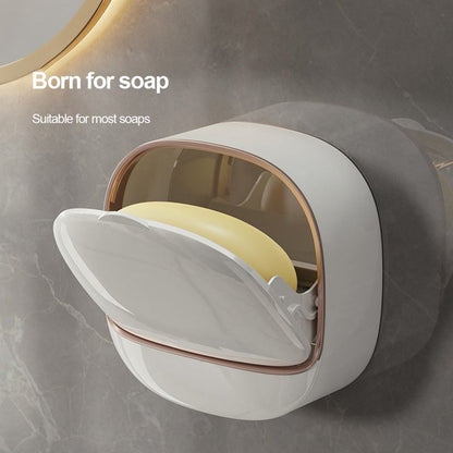 Luxury Soap Holder with Drain Tray, Waterproof Soap Dish Holder, Keep Soap Bars Dry, Adhesive Soap Case Box Wall Mounted for Shower, Bathroom, Bathtub