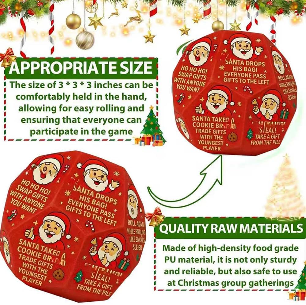 2PCS Christmas Swap Gift Exchange Dice, 3 * 3 inches Christmas Stocking Stuffers Exchange Gifts Dice Games with Friends and Family for Xmas, Birthday, Party, and Family Night, Holiday (Red)