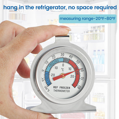 Refrigerator Thermometer, -30~30°C/-20~80°F, Classic Fridge Analog Thermometer Large Dial with Red Indicator Thermometer for Freezer Refrigerator Cooler