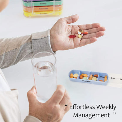 Weekly Pill Organizer, 7 Stackable Compartments Four Times-a-Day - Morning, Noon, Evening, and Bedtime