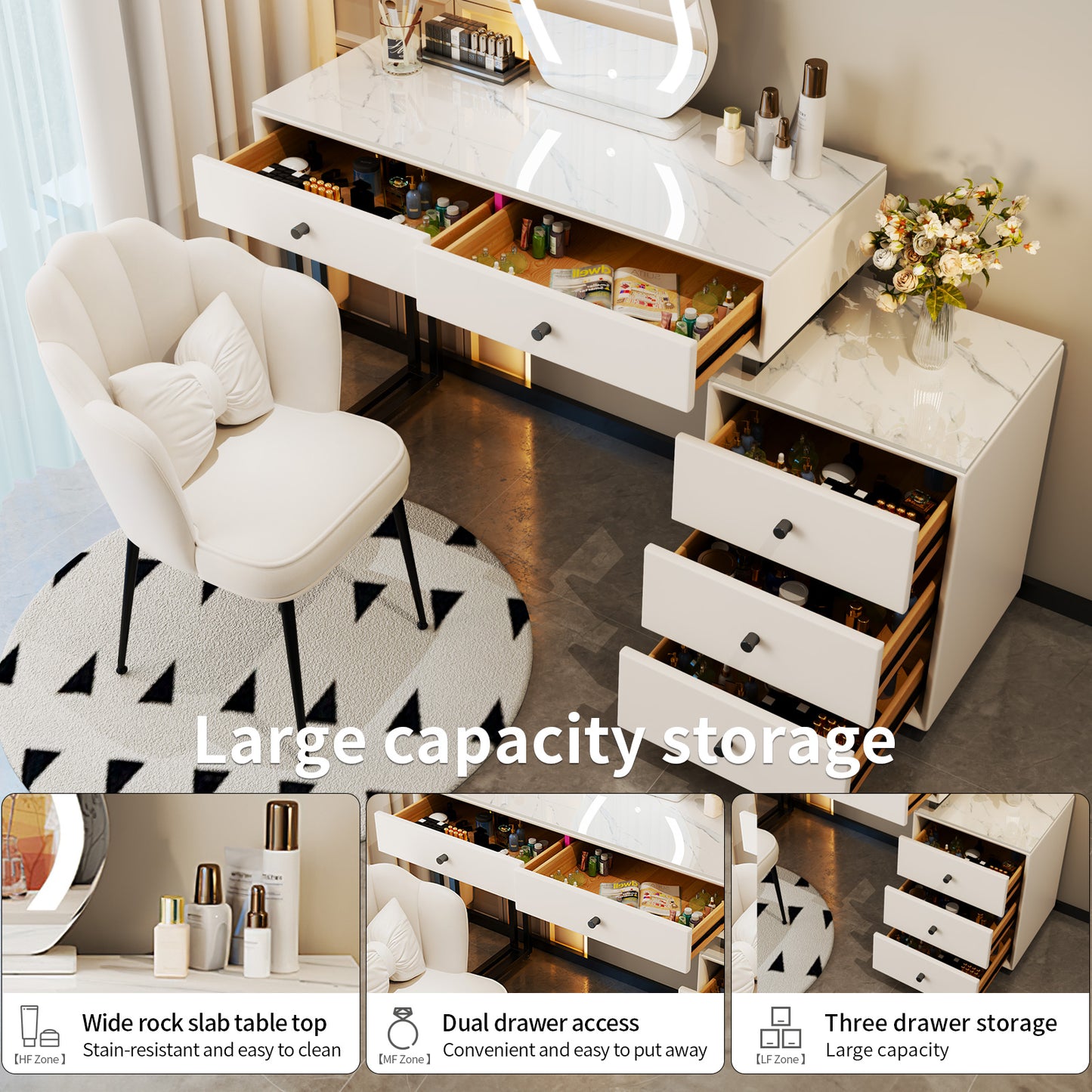 Modern Classic Makeup Vanity Set for Girls Women (White)