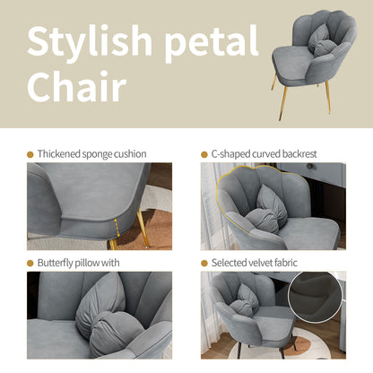 Makeup Vanity Chair,Petal Vanity Chair Leisure Accent Chair with Golden Metal Legs, Vanity Chair for Bedroom Dresser(Grey Gold Chair)