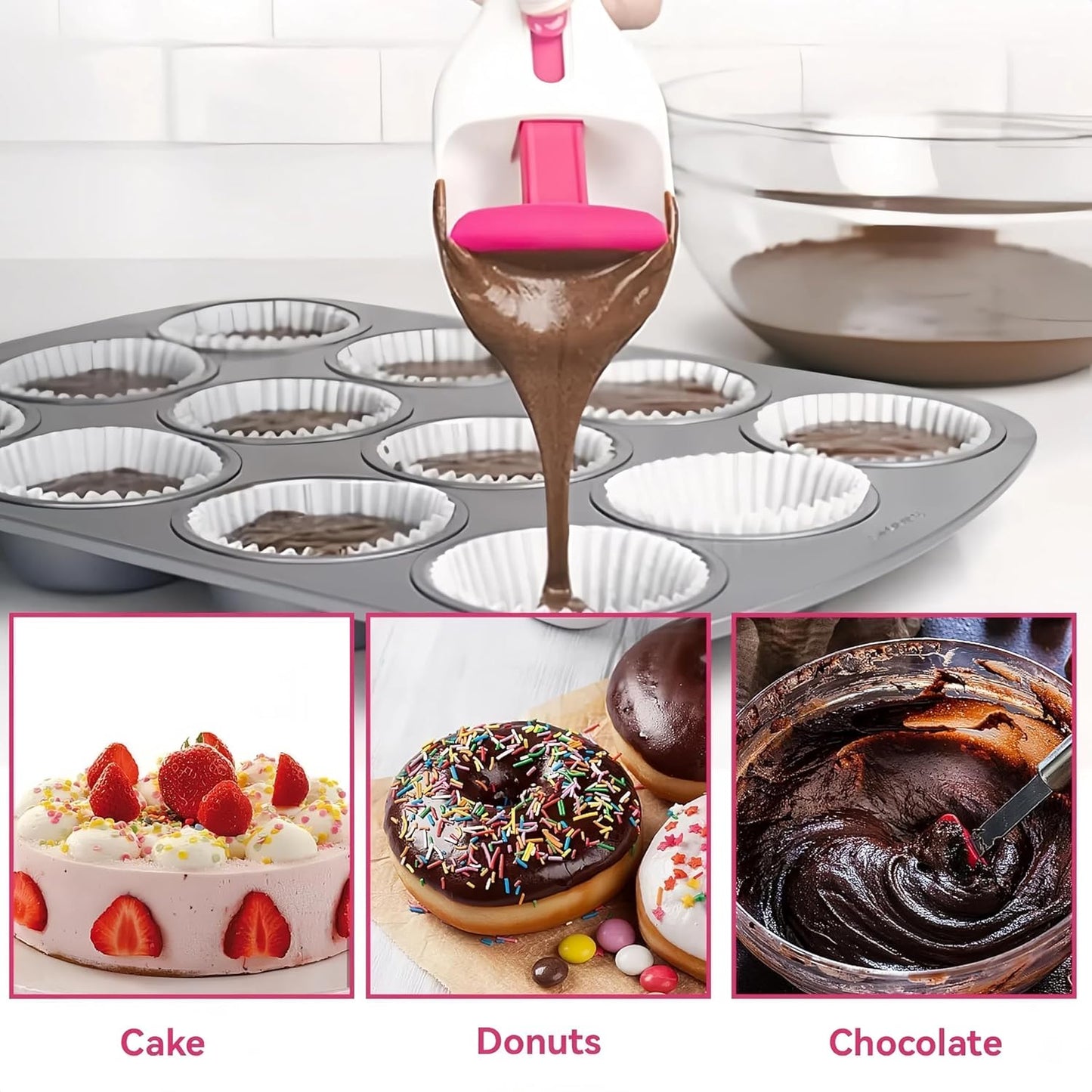 2 Pcs Cupcake Scoop Batter Dispenser - Easy-to-Use Cupcake Batter Scoop, Cupcakes, Pancakes, and Cookie Dough - BPA-Free, Dishwasher-Safe, and Perfect for Precise Batter Portioning