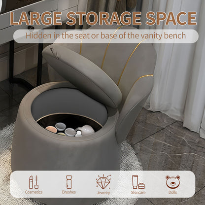 Makeup Vanity Chair,Grey Storage Stool