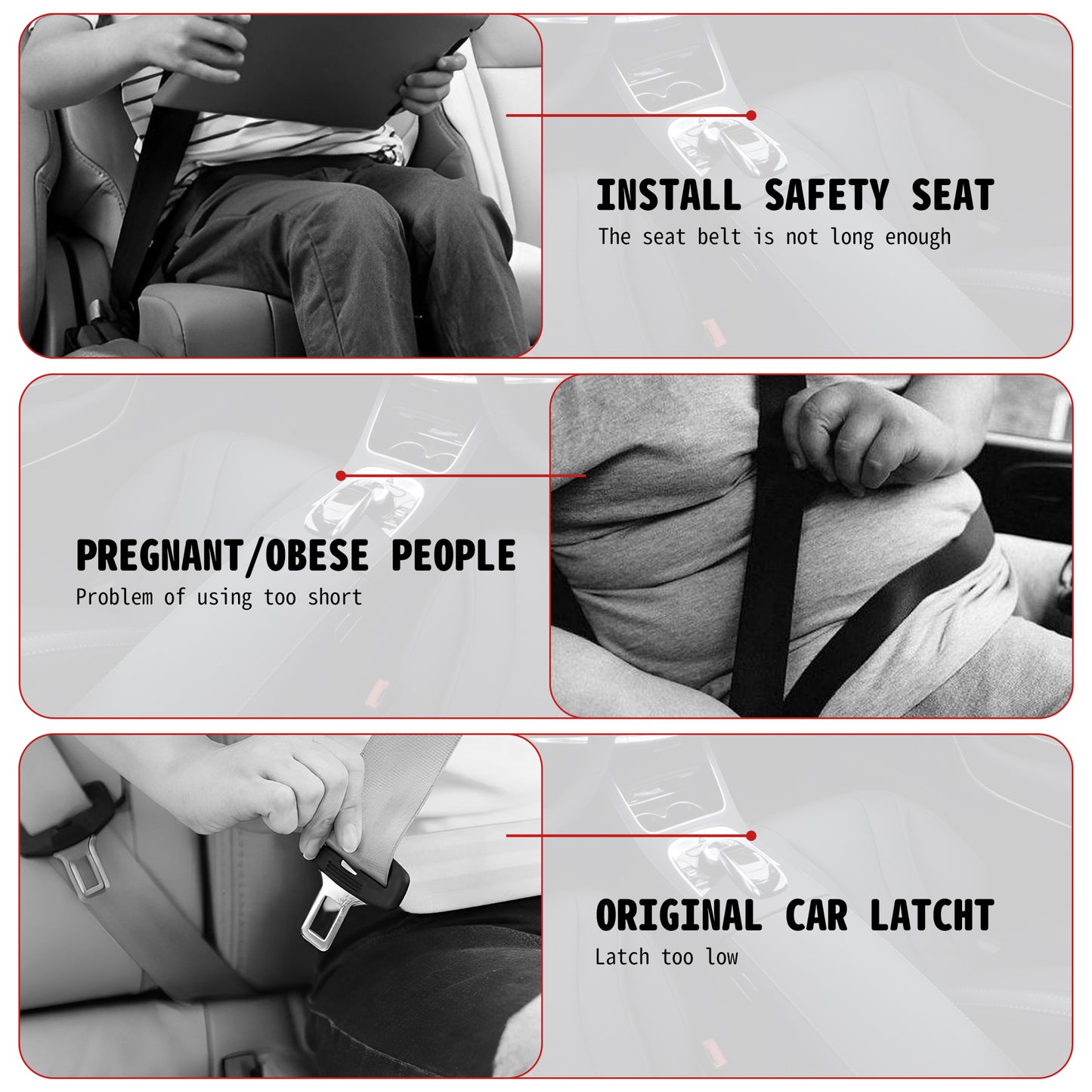 Seat Belt Extender, 2 Packs 9" Car Buckles Seat Belt Extension with Metal Tongue, Car Seatbelt Extension for Obese Men Pregnant Women Child, Seat Belt Clip Extender Car Accessories (9inch))