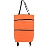 2 in 1 Lightweight Collapsible Shopping Cart, Folding Cart with Wheels, Reusable Grocery Bags, Travel Bag for Women or Men, Home, Kitchen (Orange)