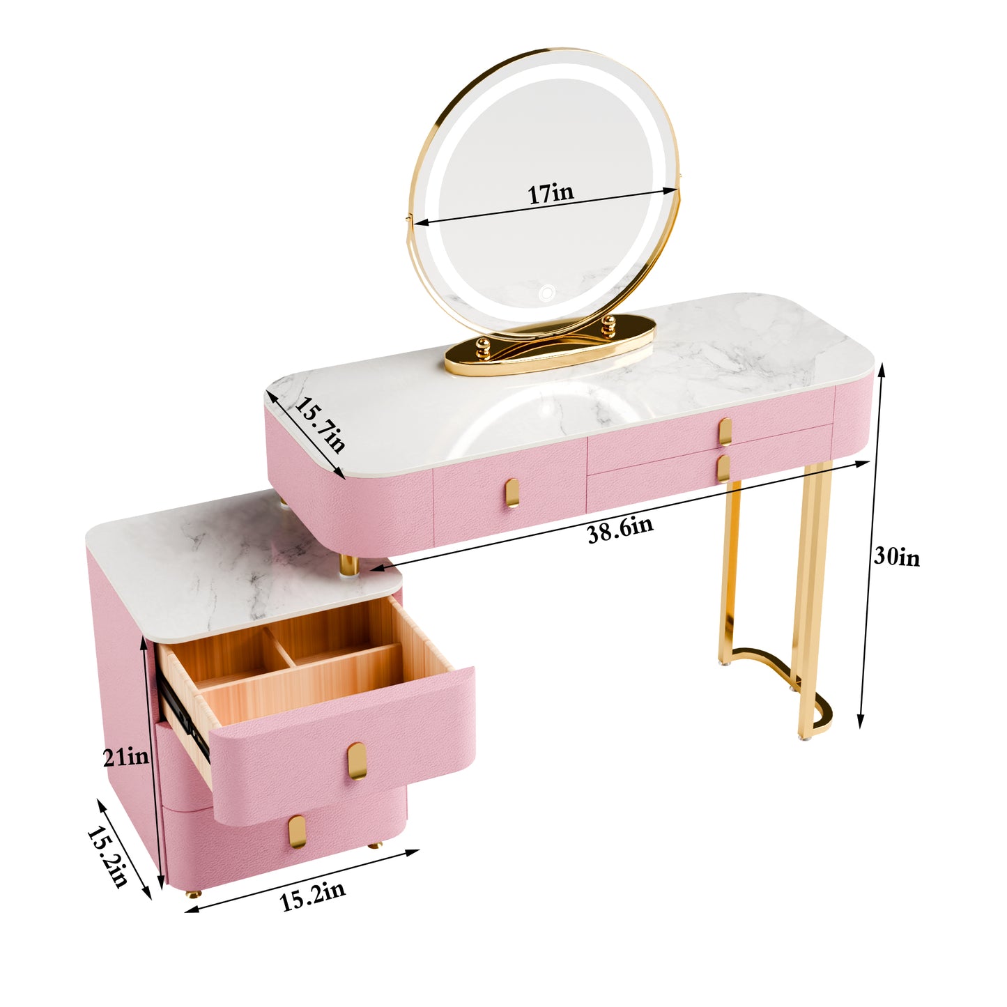 Marble Top Vanity Set,Luxury Makeup Vanity Table,Vanity with 6 Drawers,LED Smart Makeup Mirror,Luxury Vanities Fit for Family Bedroom,Gifts for Her (39 Inch)