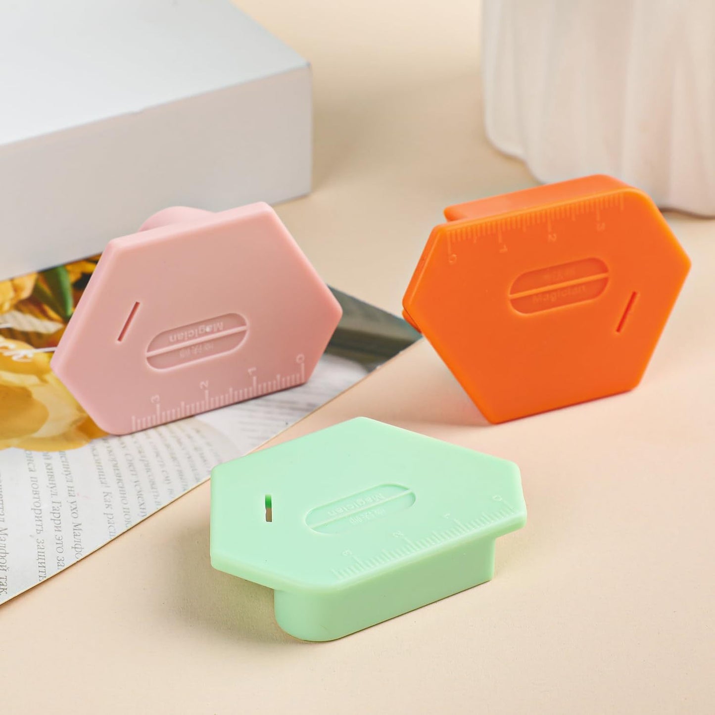 3 Pack Magnetic Seam Guide for Sewing Machine, 2025 Upgraded Multifunctional Polygonal Hemmer Guide with Scale, Universal Sewing Accessories Supplies for Magnet Making Machines (3color)