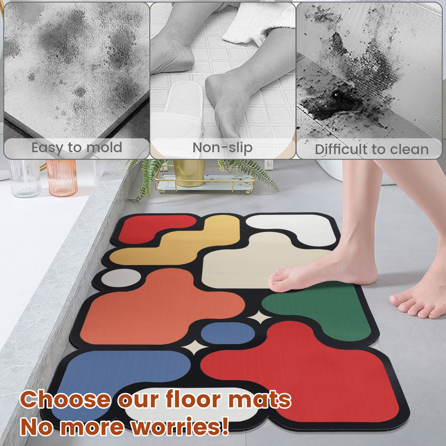 Non-Slip Bathroom Mat – Home Puzzle Floor Mat, Diatomaceous Earth Quick-Dry Absorbent Mat for Bathroom, Toilet, or Door Entrance