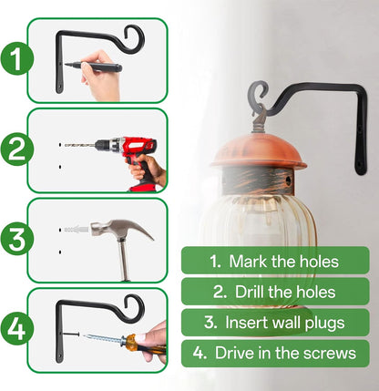 2 Pack 10 inch Black s Hooks for Hanging,Plants Outdoor Decor, basketswith Screws and Wall Anchors, Heavy Duty Ceiling Hooks Durable Wall Hooks Maximum Load 48 lbs