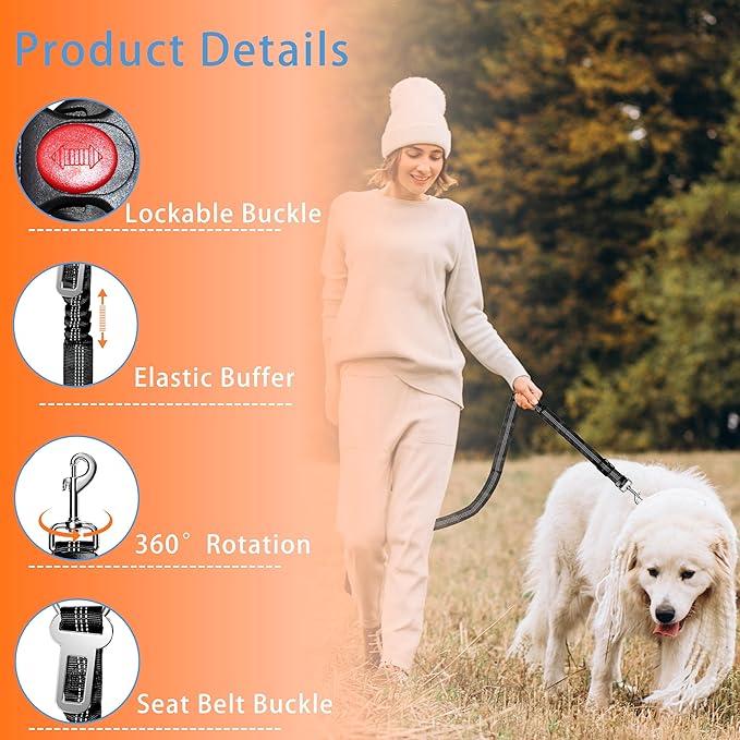 2 Piece Set Dog Seat Belt Retractable Dog Car Seatbelts Adjustable Pet Seat Belt for Vehicle Headrest Restraint Adjustable Heavy Duty & Elastic & Durable Car Harness for Dogs
