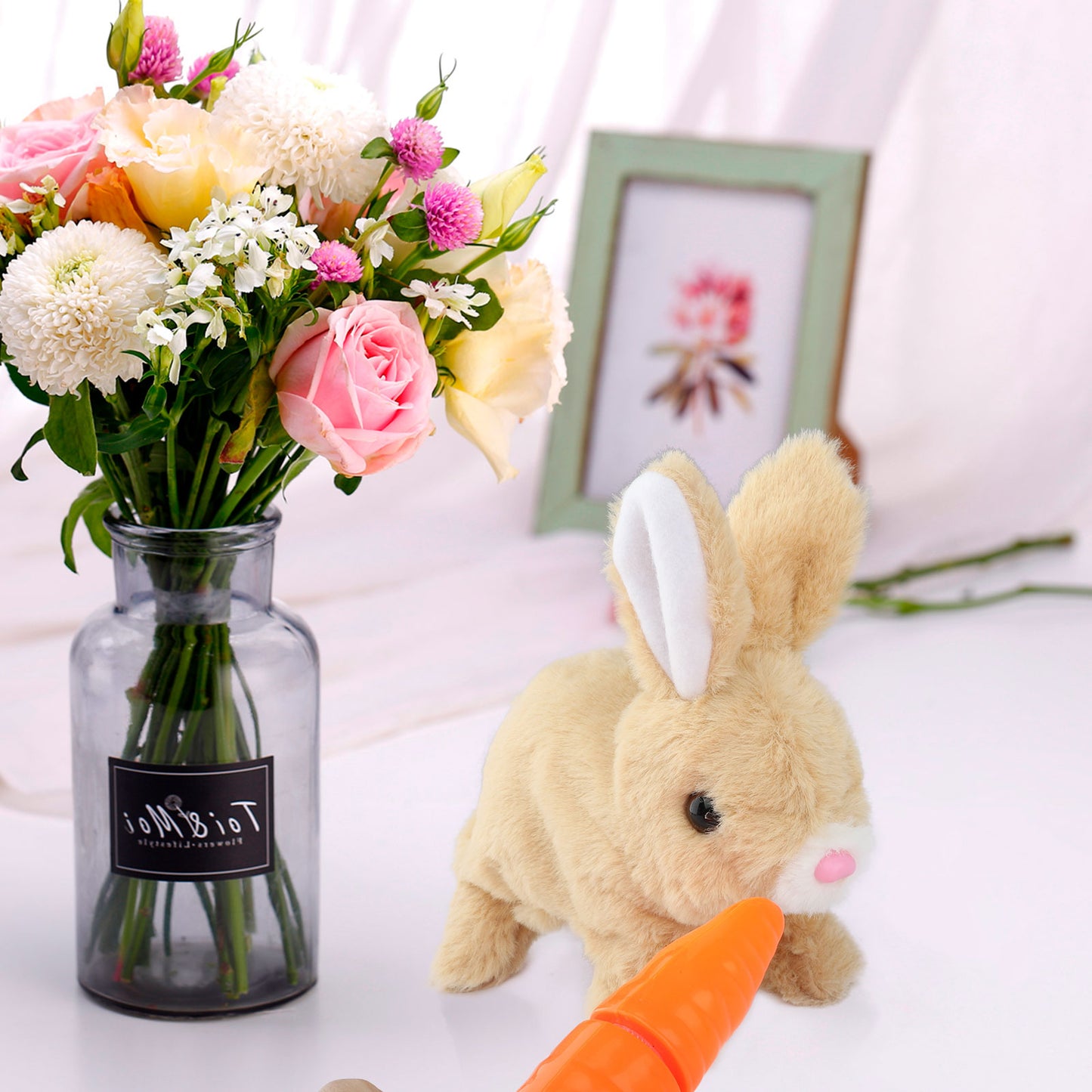 Hopping Rabbit Interactive Electronic Pet Plush Bunny Toy with Sounds Yellow