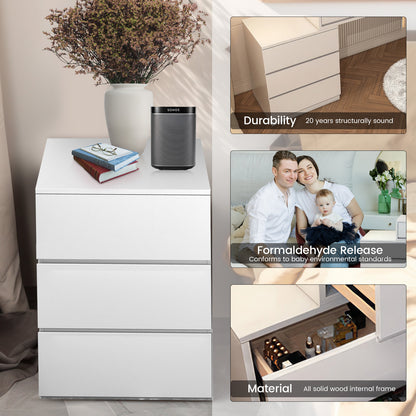 Press Type Nightstand with three drawers(White)