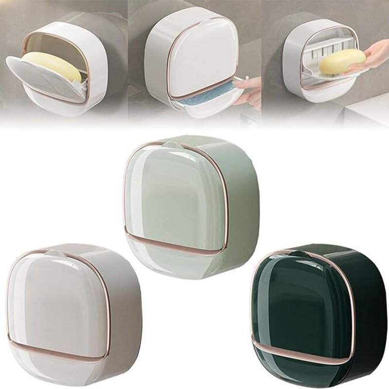 Luxury Soap Holder with Drain Tray, Waterproof Soap Dish Holder, Keep Soap Bars Dry, Adhesive Soap Case Box Wall Mounted for Shower, Bathroom, Bathtub