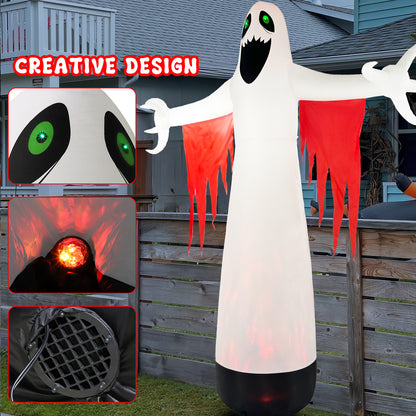 Halloween Inflatables Ghost Outdoor Decorations, Blow up Yard Decor, Spooky Horror Evil with Blinking Red Eyes Built-in LED Flame Lights for Home Holiday Party Balcony Garden Patio Lawn Outside